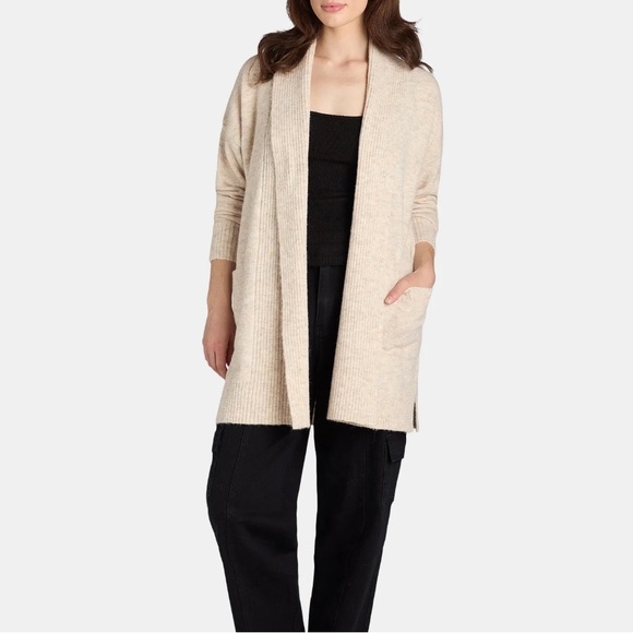 Time and Tru Beige Fuzzy Open Front Cardigan Sweater, Midweight, Size L - Picture 2 of 11